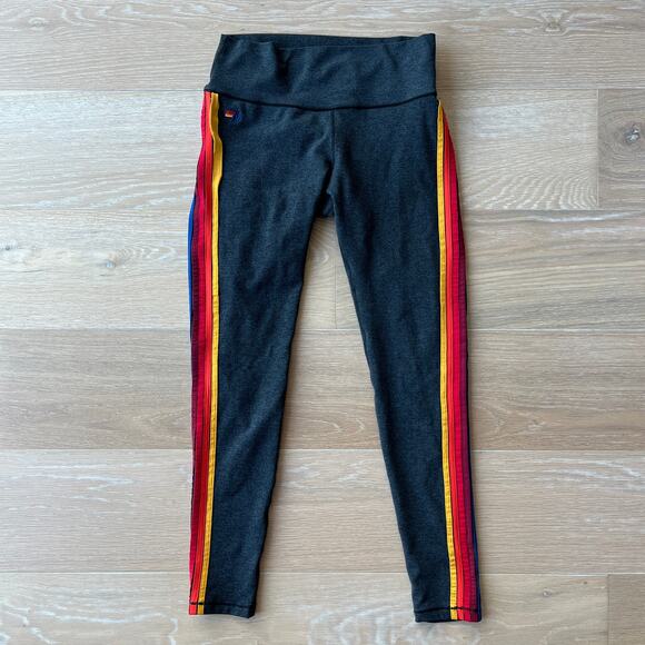 Aviator Nation Pants - Aviator Nation AV Dark Gray Black 5 Stripe Leggings Medium